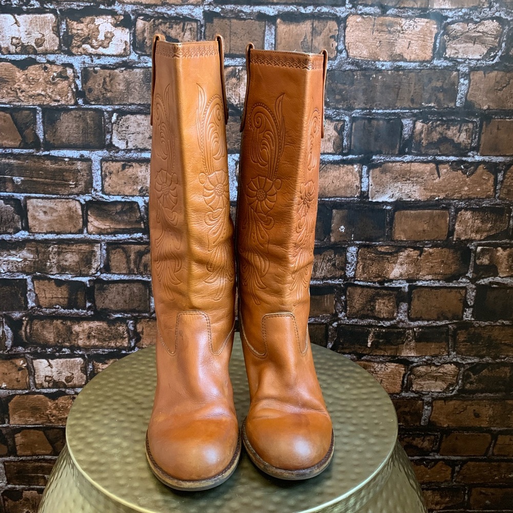 Aldo Tan Hand Tooled Leather Boots - Picture 2 of 8